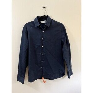 Mango Men Slim Fit Navy Blue Long Sleeve Shirt, Size Medium
